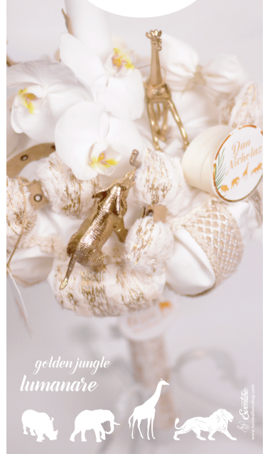Lumanare de botez gold jungle si orhidee alba, 65x4 cm, Gold Jungle 3